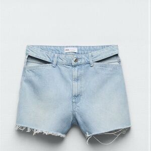 Zara Women's Light Blue Cut Out Denim Shorts